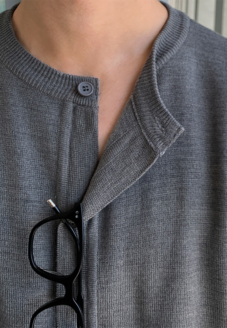 Men's summer solid color knitted cardigan T-shirt CA25052352GY