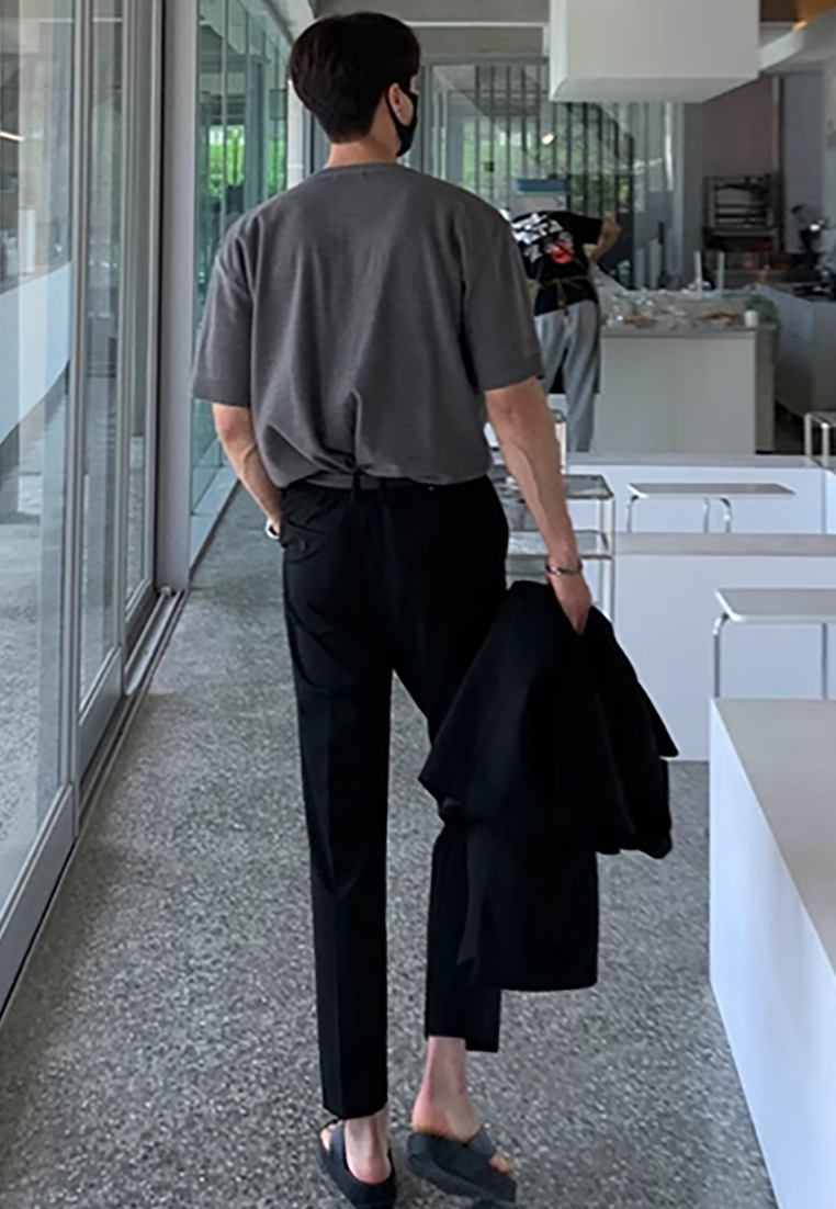 Men's summer solid color knitted cardigan T-shirt CA25052352GY