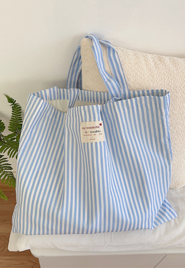Striped Large Capacity Shoulder Tote Canvas Bag CA25061752PI