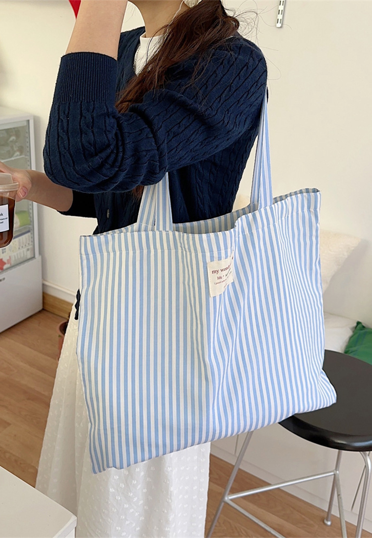 Striped Large Capacity Shoulder Tote Canvas Bag CA25061752PI