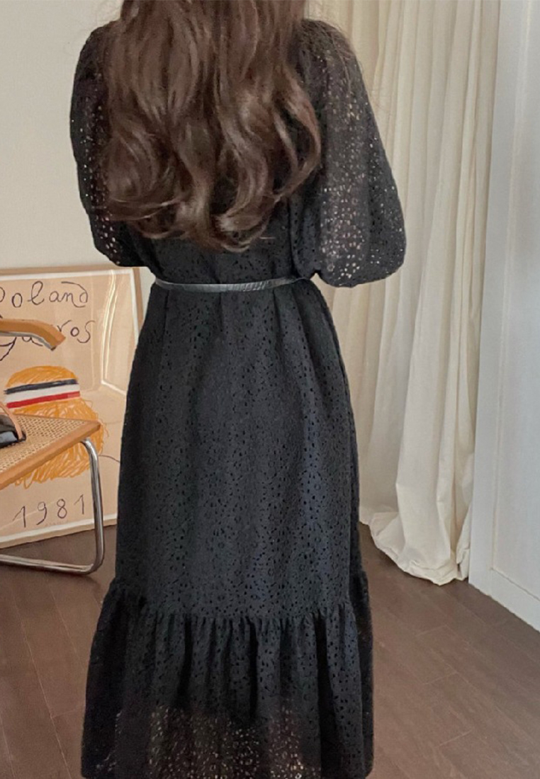 Vintage lace hollow out single breasted dress CA25032752BE