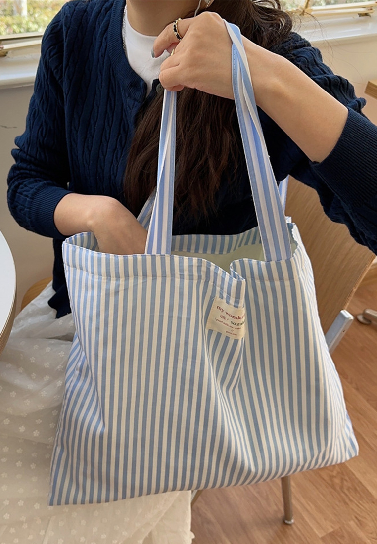 Striped Large Capacity Shoulder Tote Canvas Bag CA25061752PI