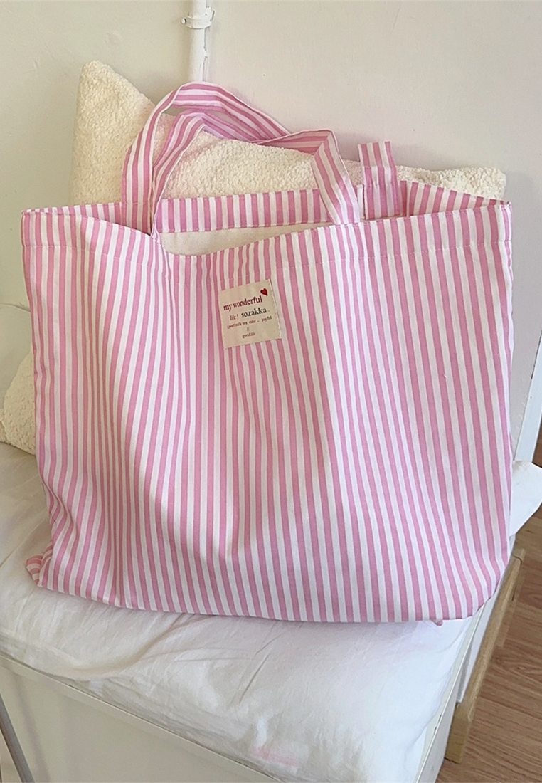 Striped Large Capacity Shoulder Tote Canvas Bag CA25061752PI