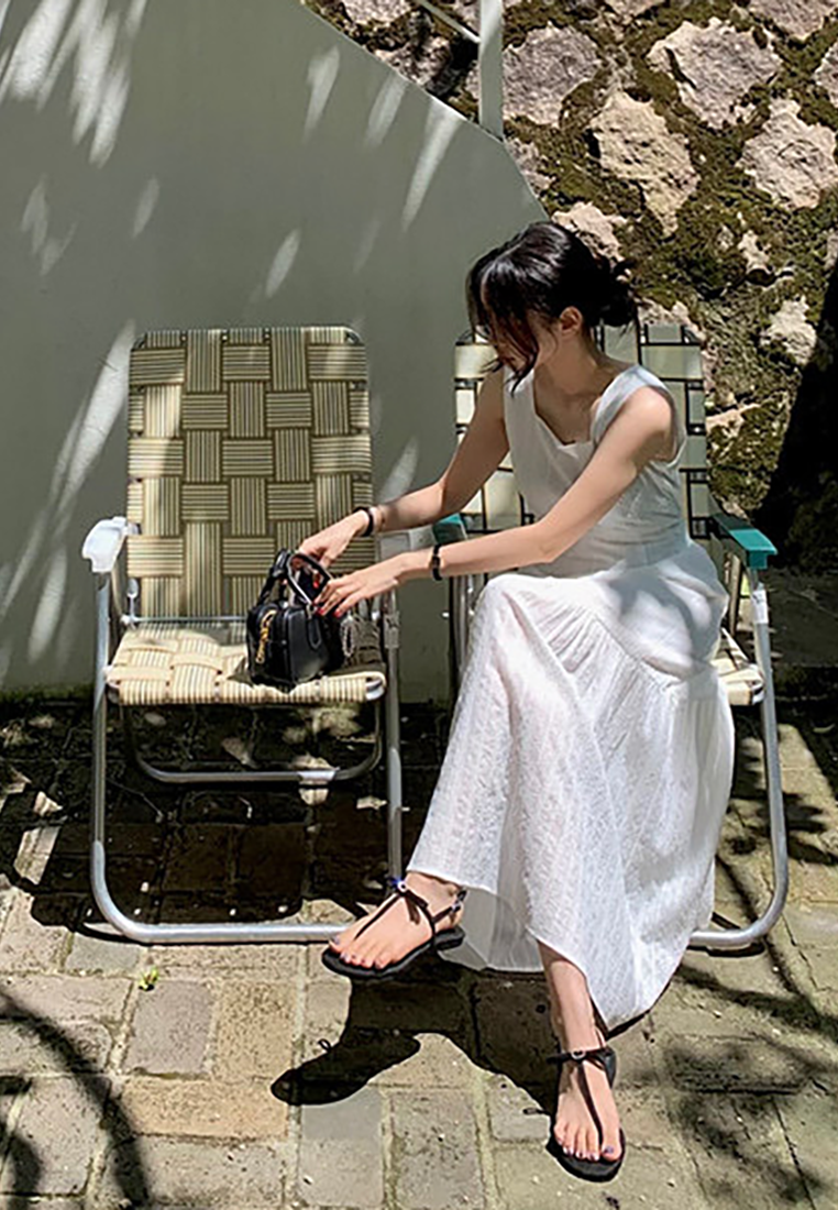 2025 Summer Crochet Back Zipper Ruffle Sleeveless Dress CA25021331W