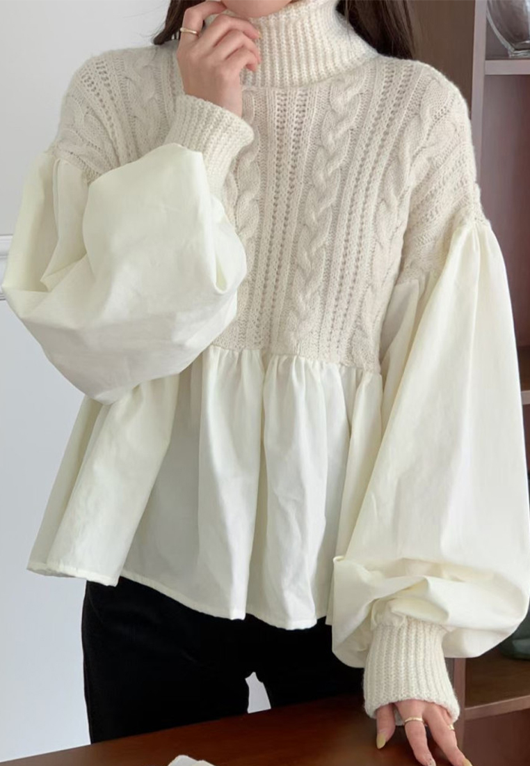 Korean collar knitted patchwork top CA241128153BE