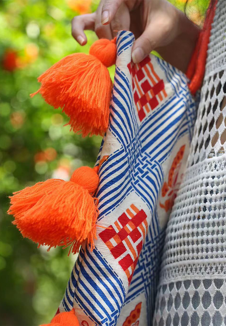 New Chinese style contrast color tassel canvas bag CA25061753GR