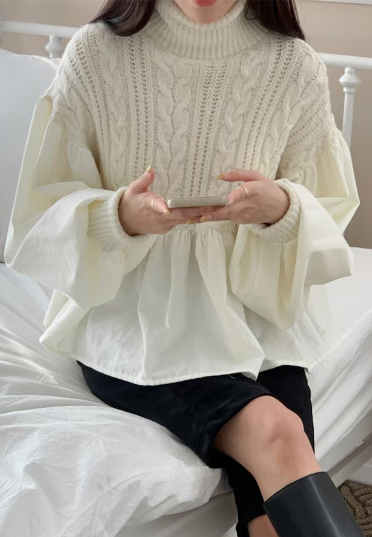 Korean collar knitted patchwork top CA241128153BE