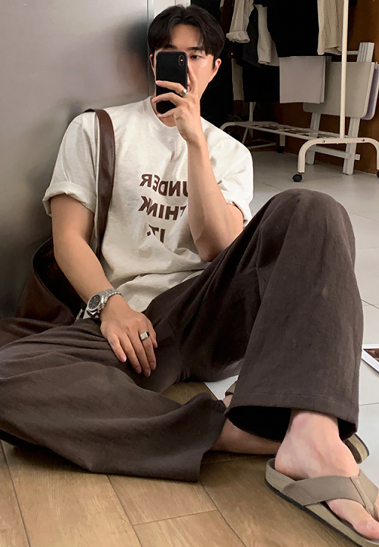 Men's Korean commuter style letter print T-shirt CA25052353GY