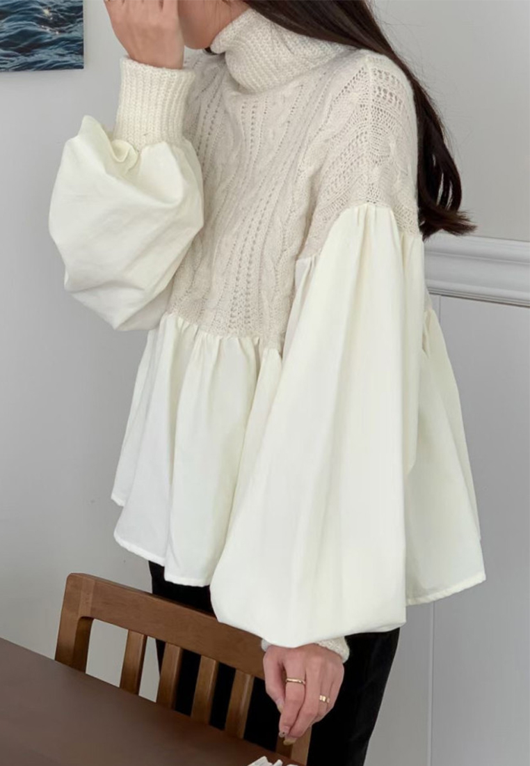 Korean collar knitted patchwork top CA241128153BE