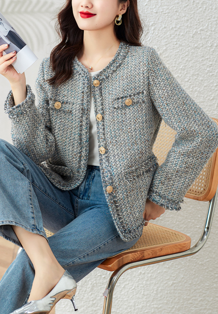 French tweed top with brushed tassel fragrance coat CA101953