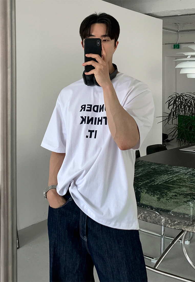 Men's Korean commuter style letter print T-shirt CA25052353GY