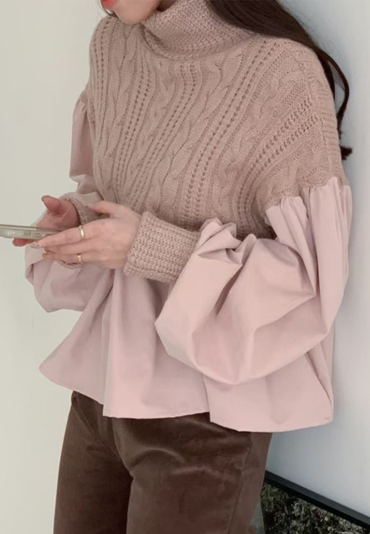 Korean collar knitted patchwork top CA241128153BE