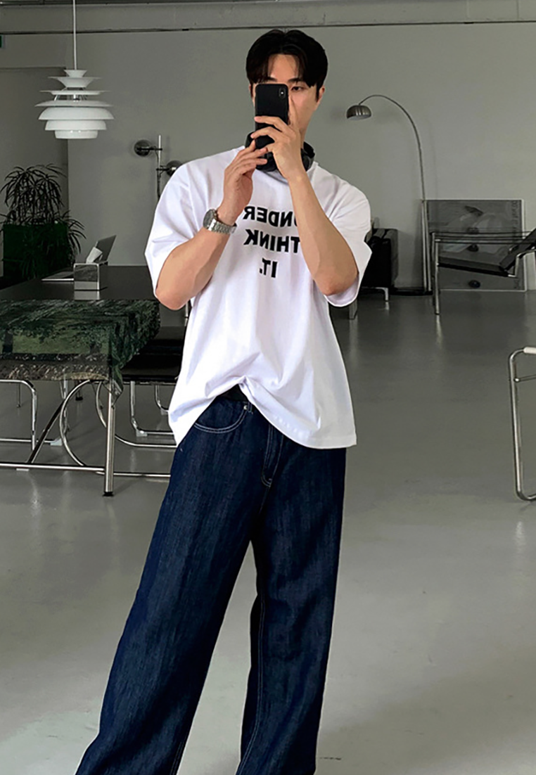 Men's Korean commuter style letter print T-shirt CA25052353GY