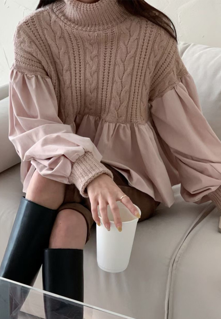 Korean collar knitted patchwork top CA241128153BE