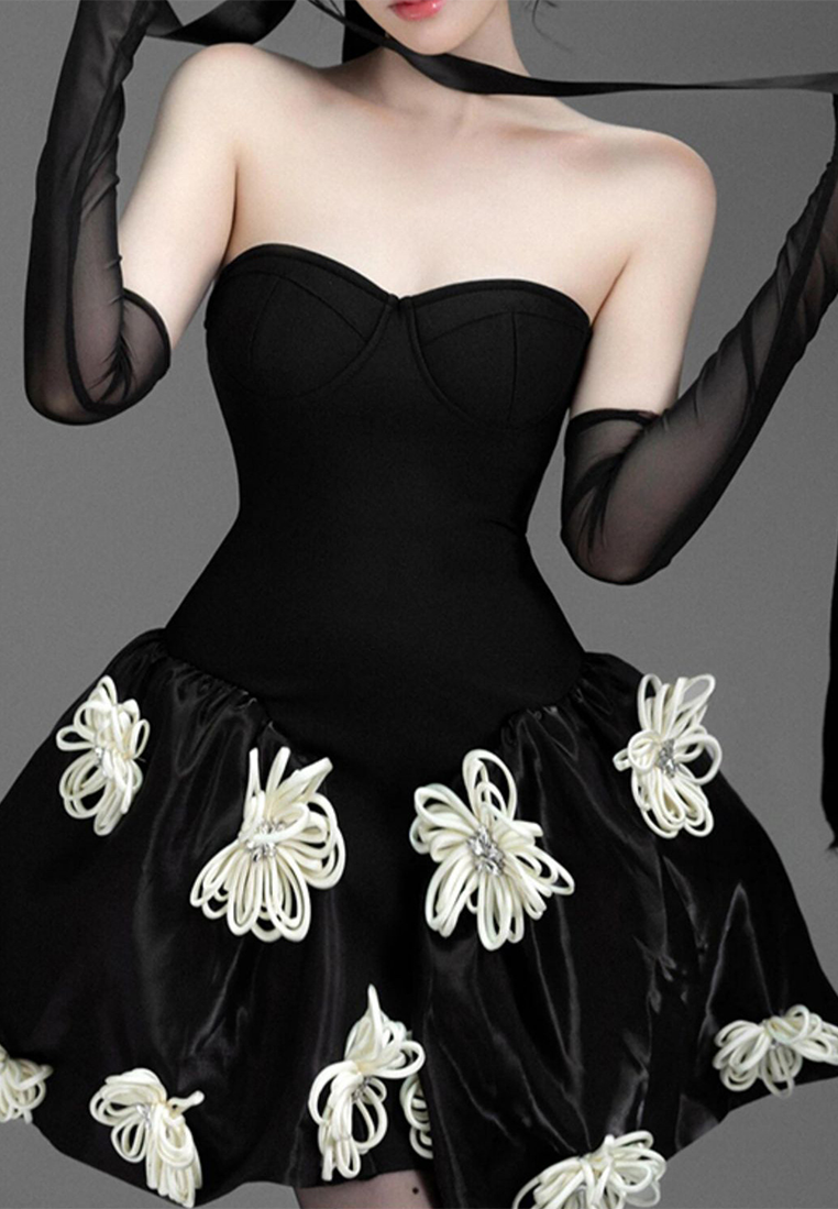 French 3D Flower Strapless Slim-Fit Puff Princess Gown CA25112501BK