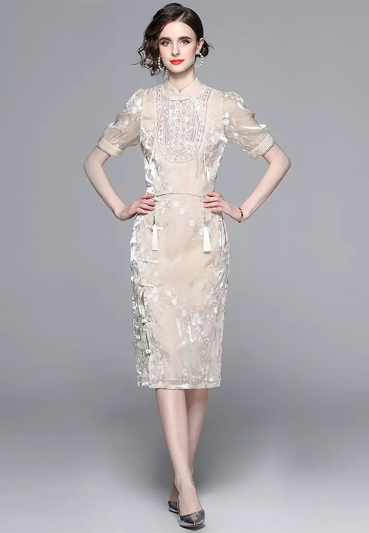 2024 New Summer Fringe Sequin Midi Skirt Two-Piece Vintage Chinese-style SuitCA061378