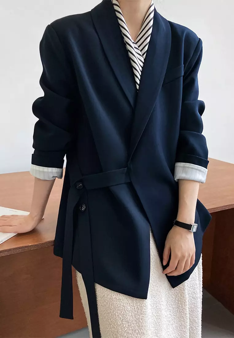 Loose and fashionable lace up suit top CA24092354BL