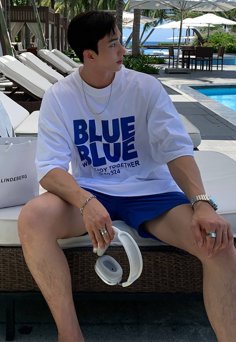 Men's summer loose cotton letter printed short-sleeved shirt CA25052354BL