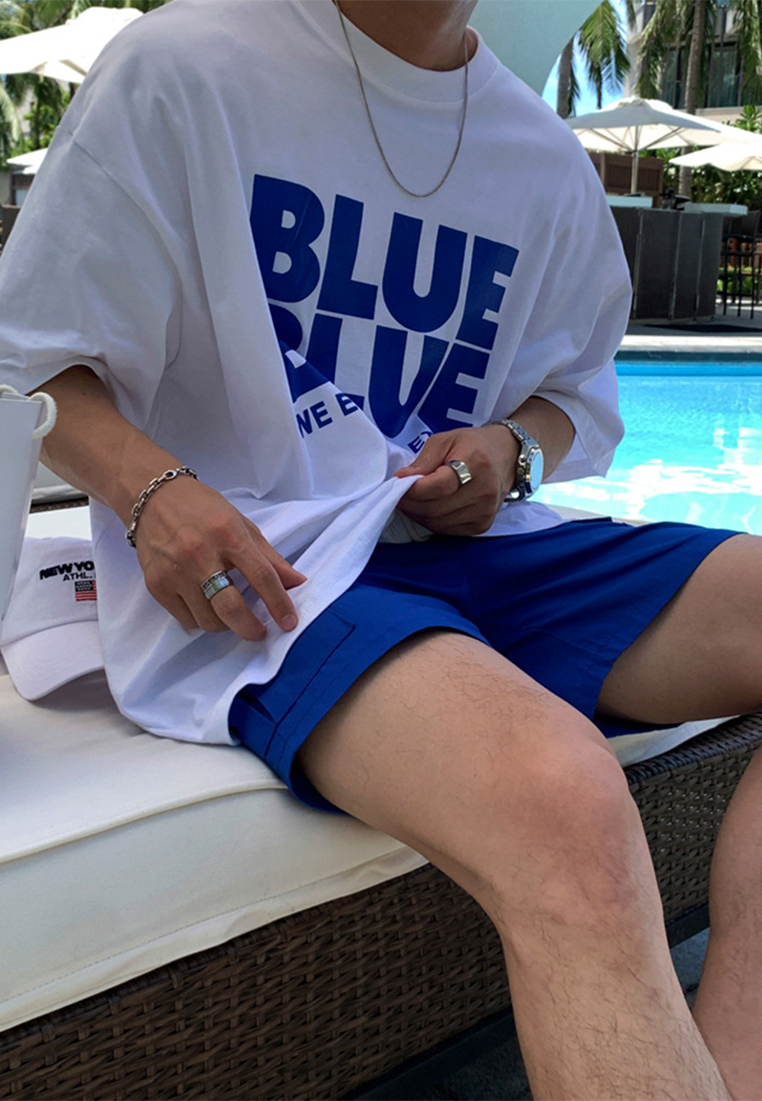 Men's summer loose cotton letter printed short-sleeved shirt CA25052354BL