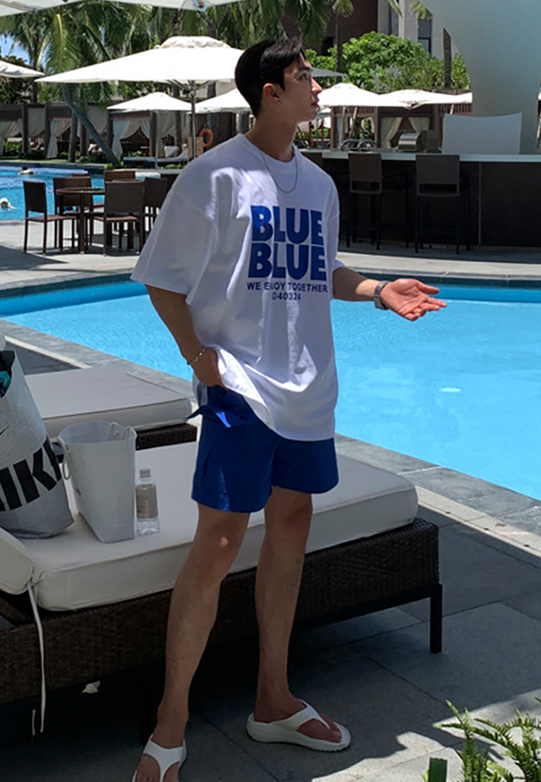 Men's summer loose cotton letter printed short-sleeved shirt CA25052354BL