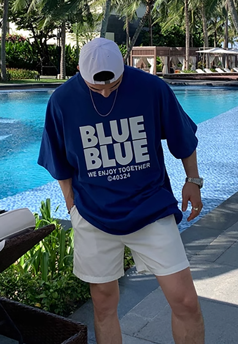 Men's summer loose cotton letter printed short-sleeved shirt CA25052354BL