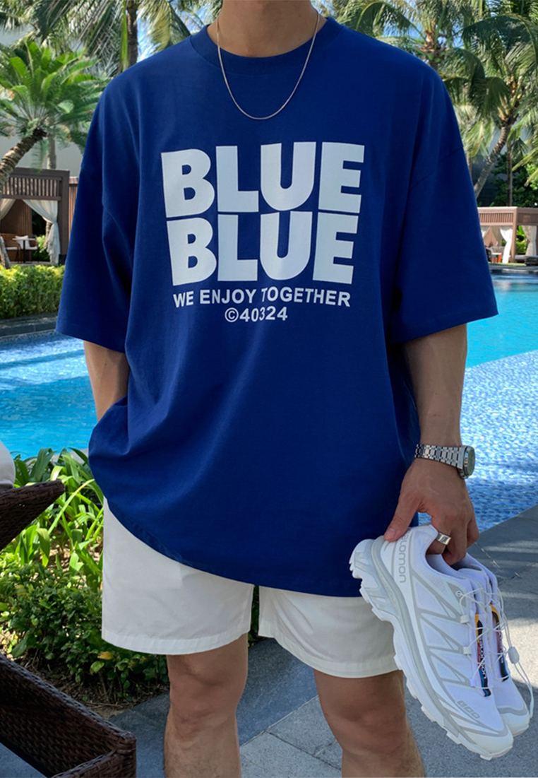 Men's summer loose cotton letter printed short-sleeved shirt CA25052354BL