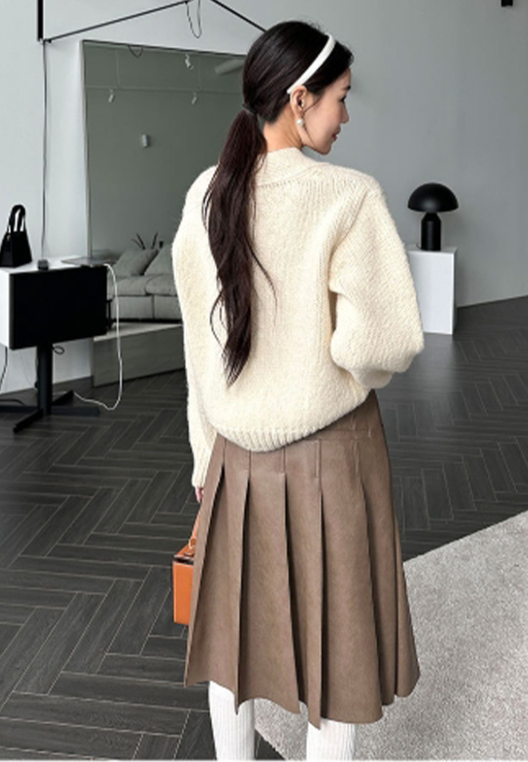 French style versatile pleated PU leather skirt CA241128154BW