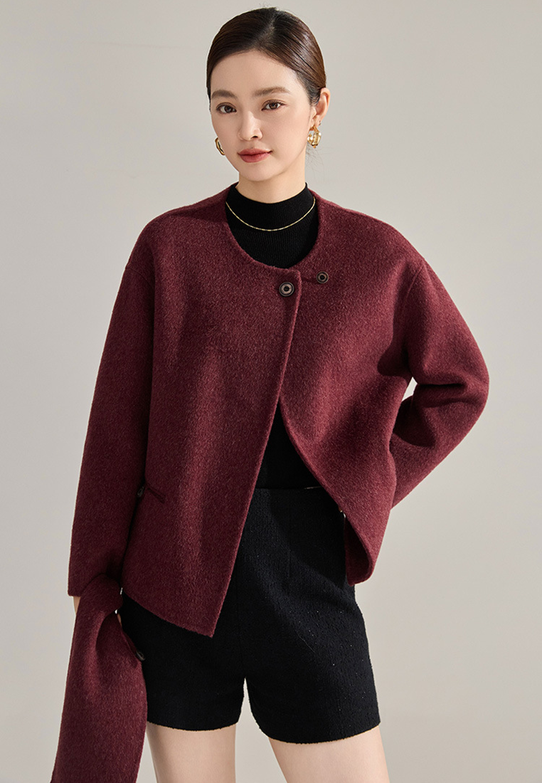 Winter detachable tassel scarf camel hair double-faced wool coat CA25010704GY