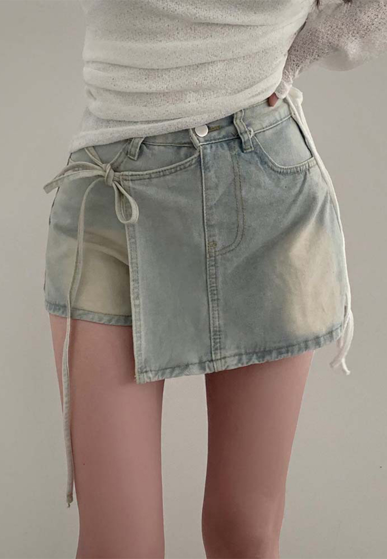 New High Waist Irregular Strap Denim Skirt CA25060355BL