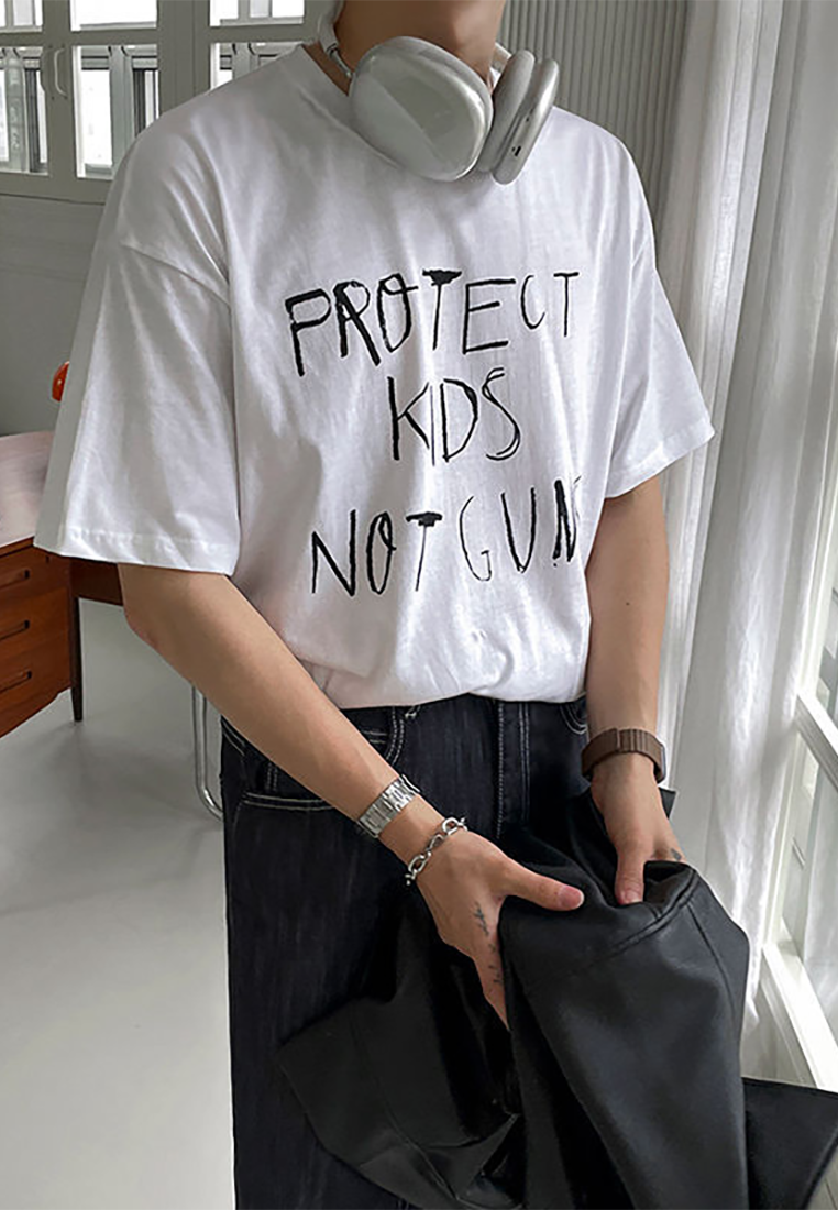 Men's summer graffiti letter print round neck T-shirt CA25052355W