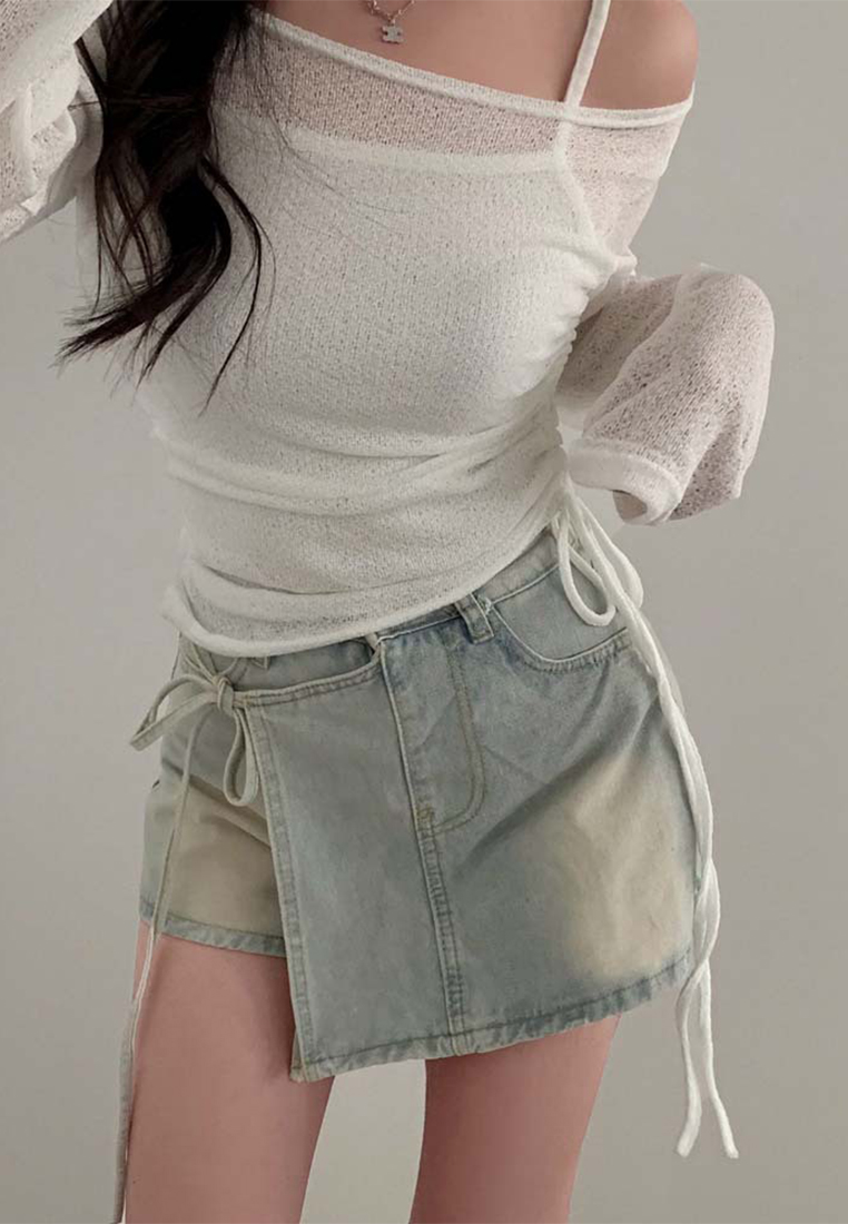 New High Waist Irregular Strap Denim Skirt CA25060355BL
