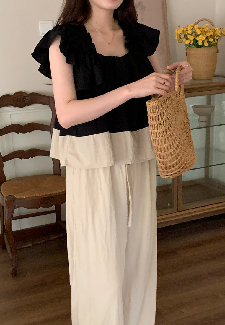 Korean chic summer blouse + high waist wide leg trousers set CA225042285MT