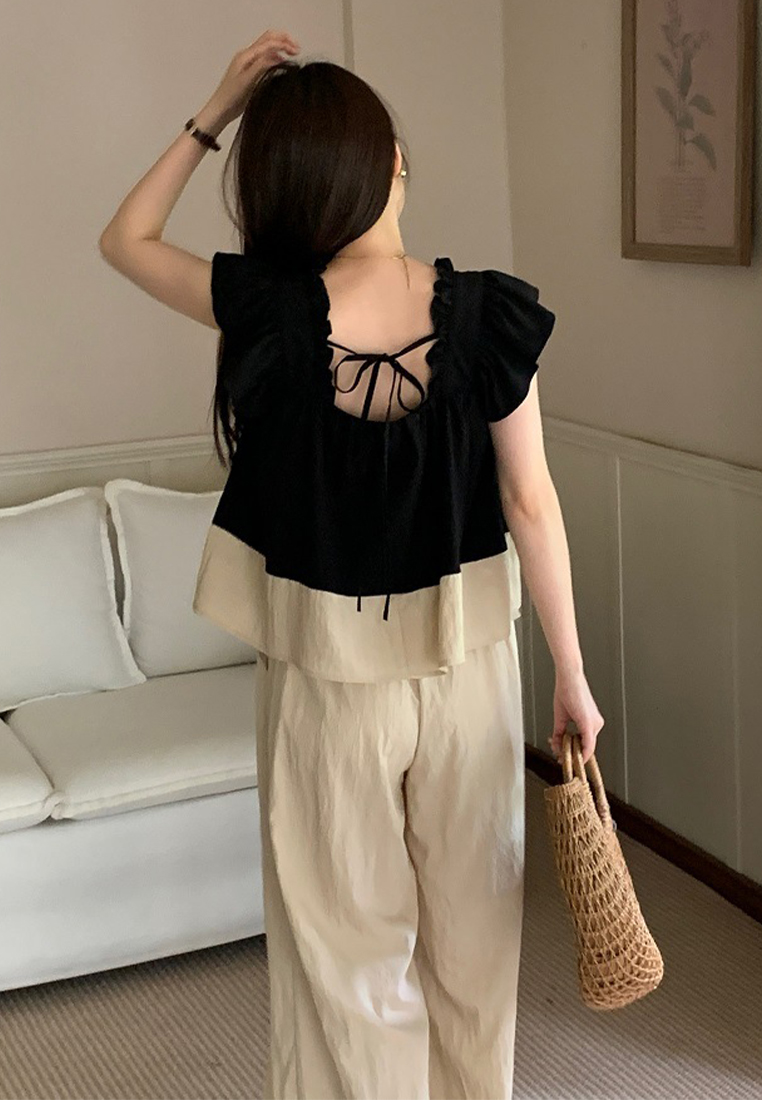 Korean chic summer blouse + high waist wide leg trousers set CA225042285MT