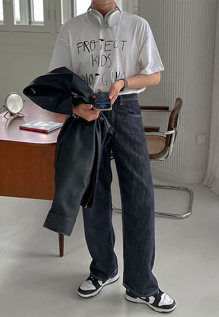 Men's summer graffiti letter print round neck T-shirt CA25052355W