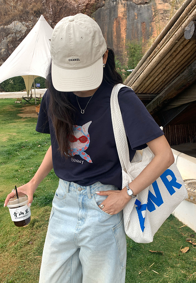 Summer printed round neck short sleeved T-shirt CA25042921YE