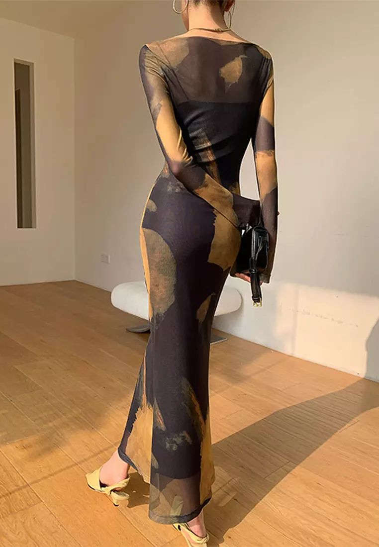 Spring Knitted Pattern Long Sleeve Dress CA24092307MT