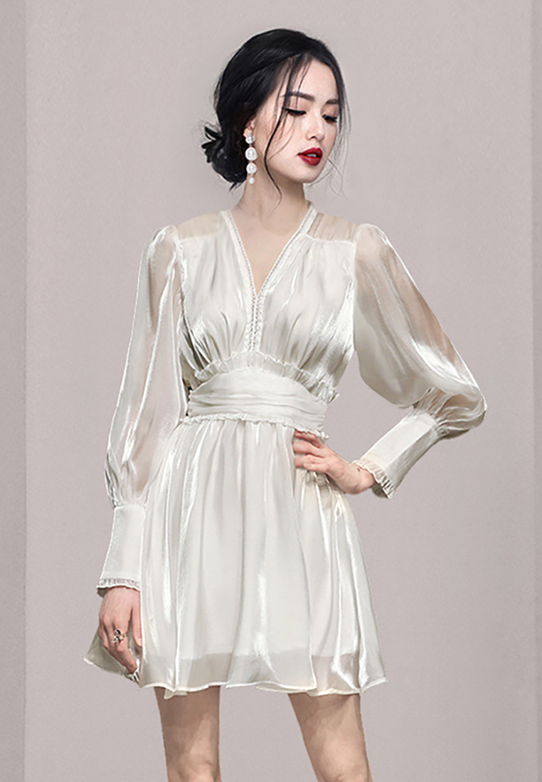 New Backless V-Neck Lantern Sleeve Dress K100211