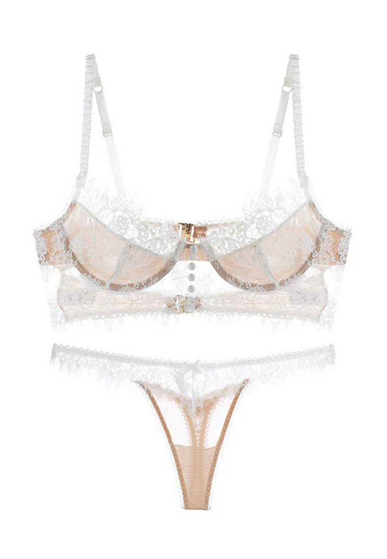 Ultra-thin cotton chest pad steel ring lace sexy U-shaped backless bra set CA23050456W