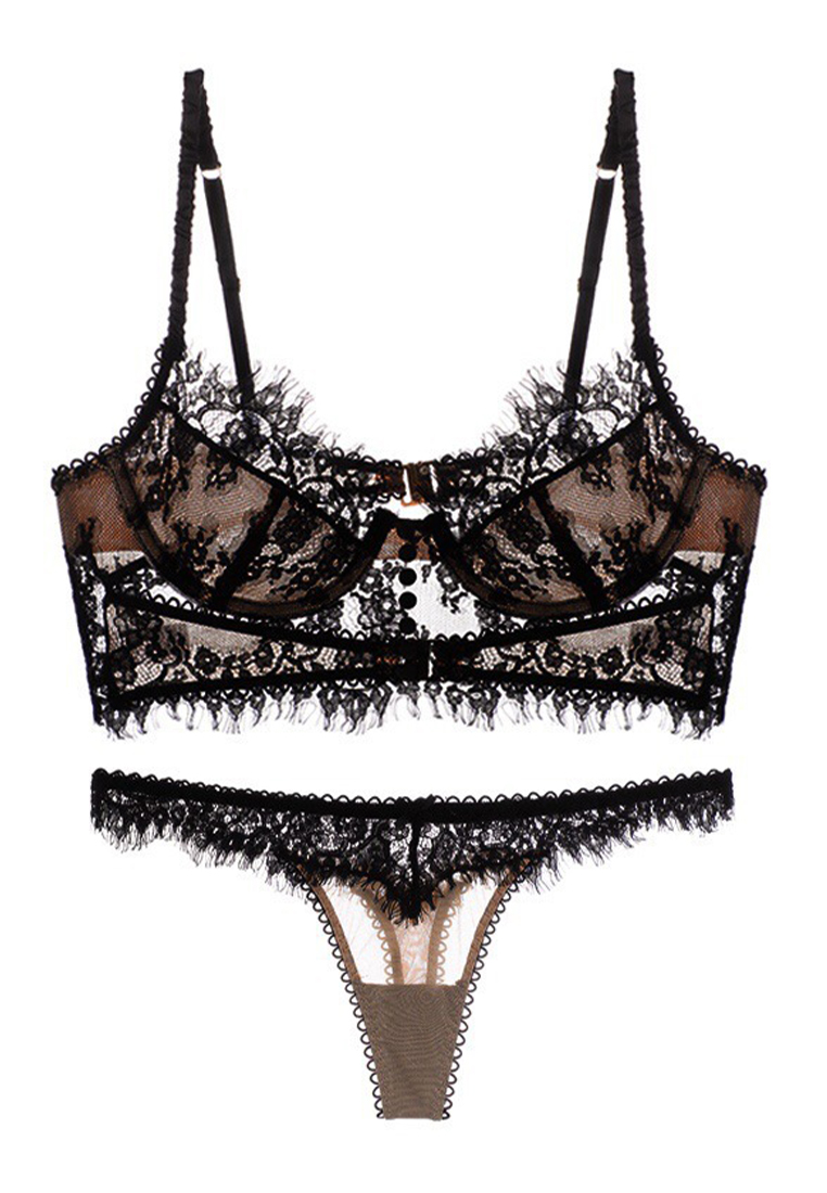 Ultra-thin cotton chest pad steel ring lace sexy U-shaped backless bra set CA23050456W