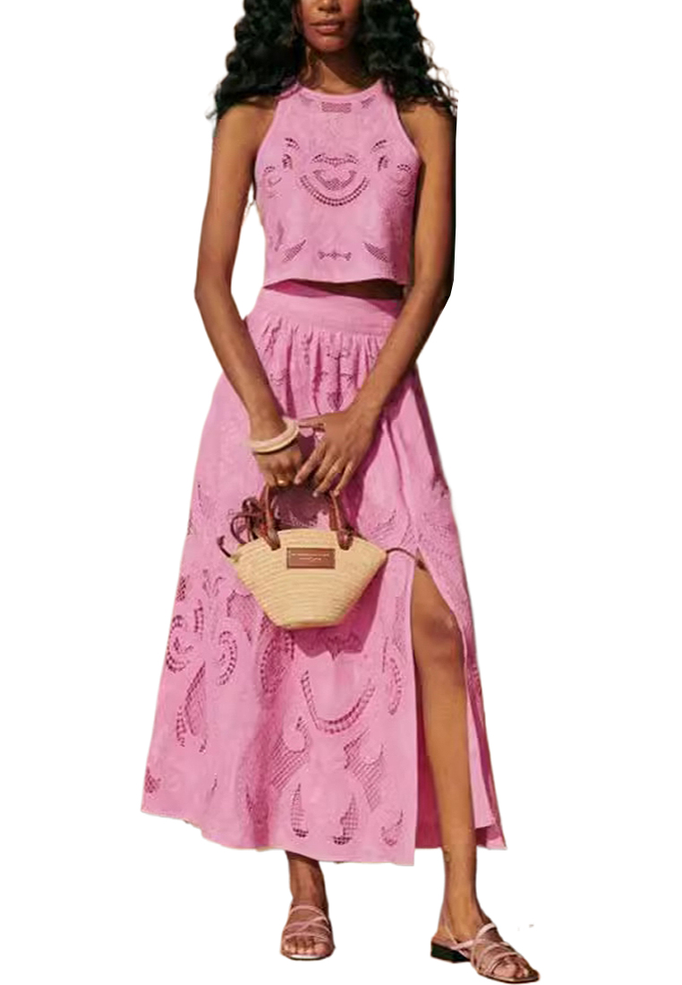 Casual loose sleeveless top and skirt set CA25042256PI