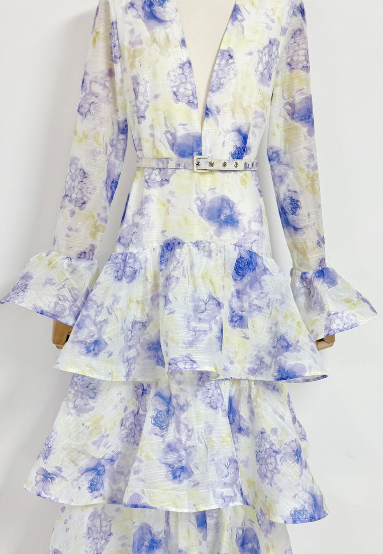 Summer Fashion V-Neck Long Sleeve Printed Dress CA25091456BL