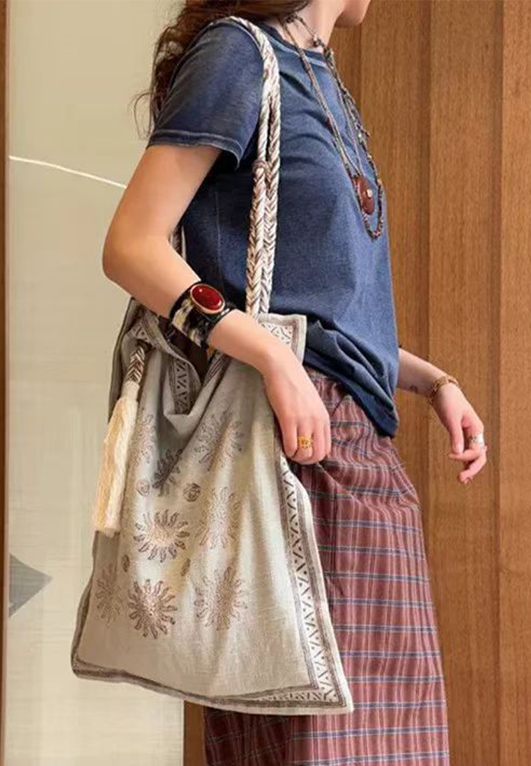 New Linen Ethnic Style Crossbody Tote Bag CA25061756BE