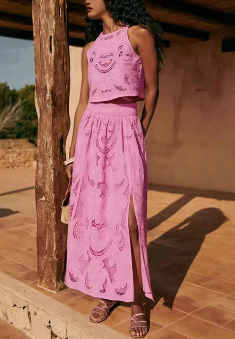 Casual loose sleeveless top and skirt set CA25042256PI