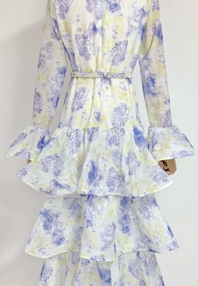 Summer Fashion V-Neck Long Sleeve Printed Dress CA25091456BL