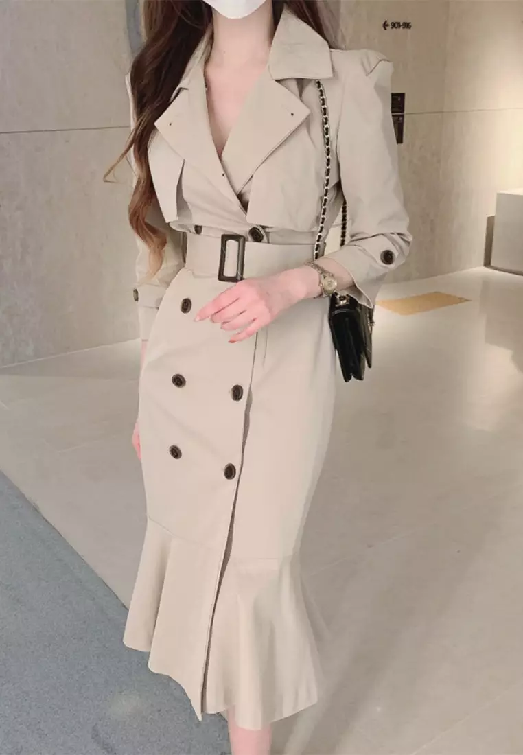 French style lace up button cinched waist dress CA24092725BE