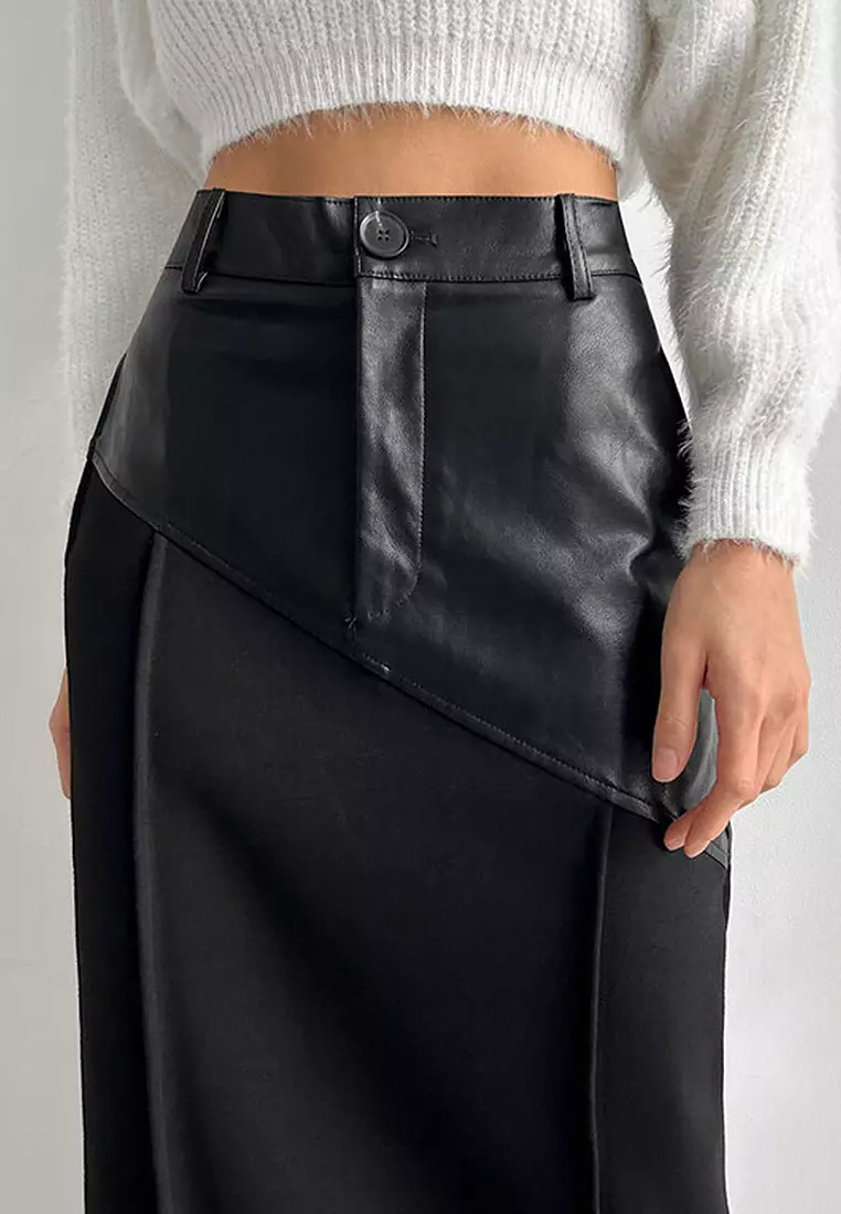 New high waisted mid length straight tube hip hugging skirt CA24092507BK