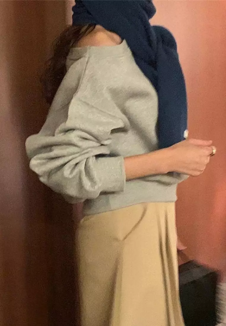 Korean style off shoulder top CA24092513GY