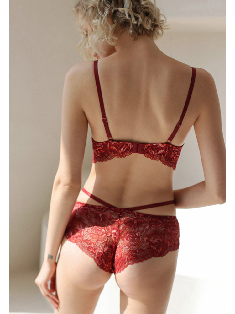 French Lace Sexy Contrast Bandage Hollow Ultra-thin Push-up Bra Set CA23050457RD