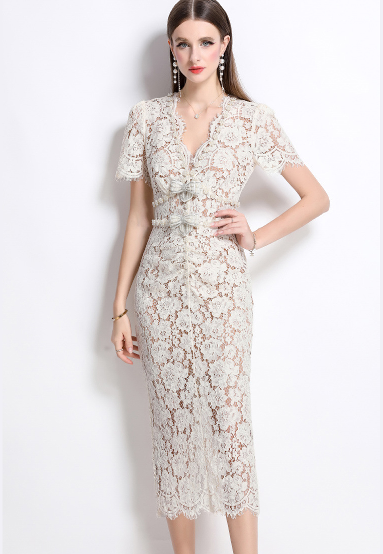 Summer butterfly diamond lace short-sleeved dress CA225042257BE