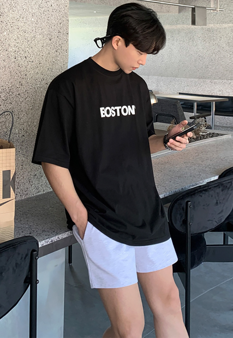 Men's summer loose letter printed cotton short-sleeved shirt CA25052357BK